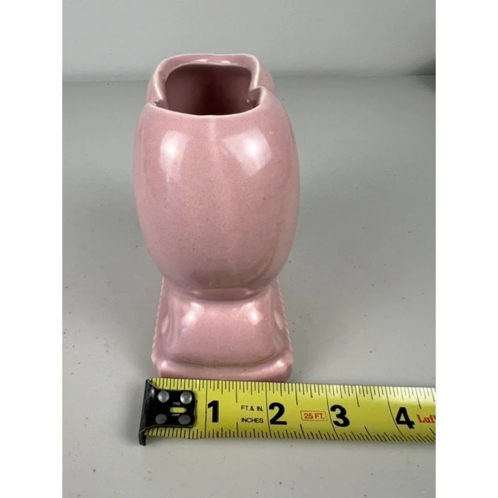 Vintage Pink Ceramic Heart Shaped‎ Vase Scrolled Pedestal Base Mid Century Style